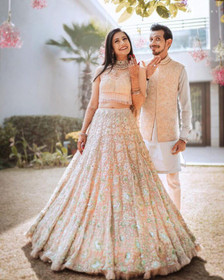 Peach color Net Fabric Lehenga Choli