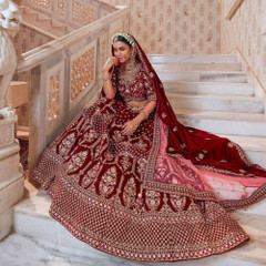 Red color Velvet Fabric Lehenga Choli