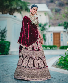 Maroon color Velvet Fabric Lehenga Choli