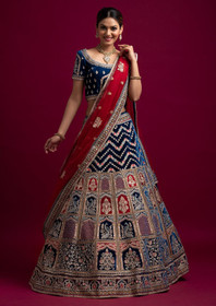 Royal Blue color Velvet Fabric Lehenga Choli