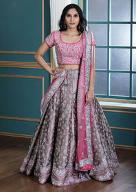 Grey color Silk Fabric Lehenga Choli