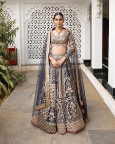 Navy Blue color Silk Fabric Lehenga Choli