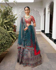 Bottle Green color Silk Fabric Lehenga Choli