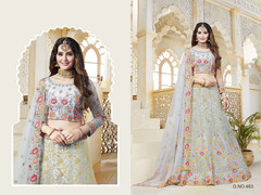 Powder Blue color Embroidered Georgette Fabric Lehenga Choli