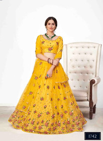 Yellow color Net Fabric Lehenga Choli