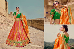 Orange and Red color Pure Silk Jacquard Fabric Lehenga Choli