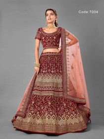 Maroon color Velvet Fabric Embroidered Lehenga Choli