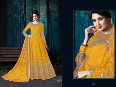 Yellow color Full Sleeves Floor Length Georgette Fabric Anarkali style Suit