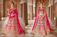 Hot Pink Velvet Fabric Heavily Embroidered Bridal wear Lehenga Choli