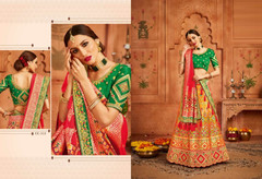 Orange and Green color Silk with Jacquard Fabric Lehenga Choli