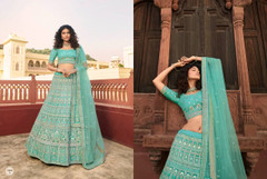 Blue color Organza Fabric Lehenga Choli