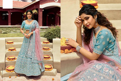 Blue color Organza Fabric Lehenga Choli