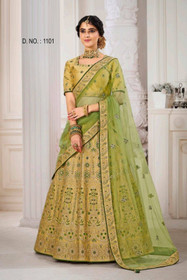 Golden Green color Silk Fabric Lehenga Choli