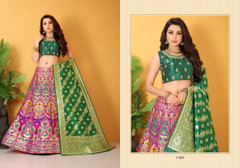 Magenta and Green color Banarasi Meenakari Jacquard Fabric Lehenga Choli