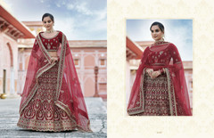 Red color Velvet Fabric Heavily Embroidered Bridal wear Lehenga Choli