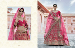 Hot Pink color Velvet Fabric Heavily Embroidered Bridal wear Lehenga Choli