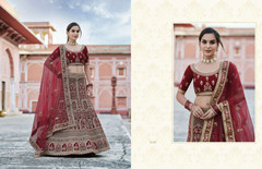 Maroon color Velvet Fabric Heavily Embroidered Bridal wear Lehenga Choli