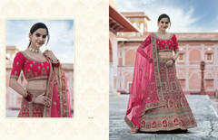 Hot Pink color Velvet Fabric Heavily Embroidered Bridal wear Lehenga Choli