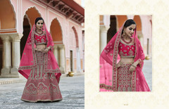 Hot Pink color Velvet Fabric Heavily Embroidered Bridal wear Lehenga Choli