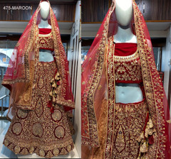 Maroon color Velvet Fabric Heavily Embroidered Lehenga Choli