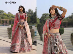 Grey color Velvet Fabric Heavily Embroidered Lehenga Choli