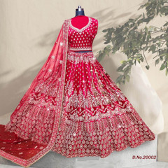 Red color Velvet Fabric Heavily Embroidered Lehenga Choli