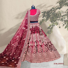 Maroon color Velvet Fabric Heavily Embroidered Lehenga Choli