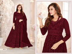 Maroon color Georgette Fabric Embroidered Floor Length Anarkali style Suit