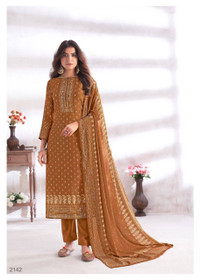 Brown color Cotton Silk Fabric Suit