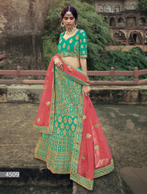 Green color Satin Fabric Heavily Embroidered Lehenga Choli
