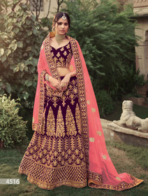 Purple color Satin Fabric Heavily Embroidered Lehenga Choli