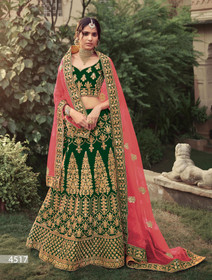 Green color Satin Fabric Heavily Embroidered Lehenga Choli