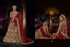 Bridal wear Red color Heavily Embroidered Velvet Fabric Lehenga Choli