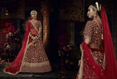 Bridal wear Red color Heavily Embroidered Velvet Fabric Lehenga Choli