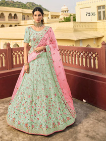 Green color Organza Fabric Embroidered Lehenga Choli