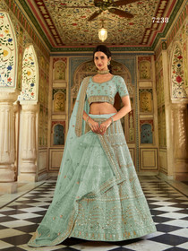 Blue color Organza Fabric Embroidered Lehenga Choli