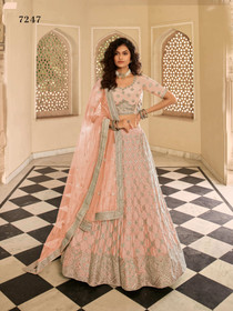 Light Peach color Crepe Fabric Embroidered Lehenga Choli