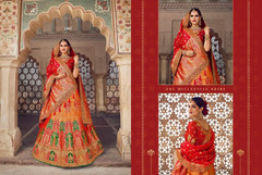 Red and Orange color Banarasi Silk Jacquard Fabric Lehenga Choli