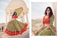 Green and Cream color Satin Fabric Lehenga Choli