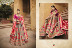 Grey and Red color Banarasi Silk Jacquard  Fabric Lehenga Choli