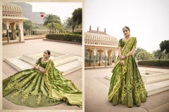 Green color Banarasi Silk Jacquard  Fabric Lehenga Choli