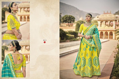 Yellow and Blue color Banarasi Silk Jacquard  Fabric Lehenga Choli