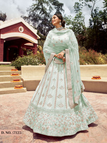 Powder Blue color Crepe Fabric Lehenga Choli