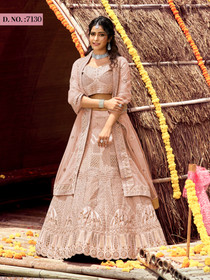 Powder Peach color Velvet Fabric Lehenga Choli