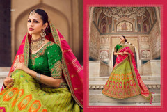 Olive Green color Banarasi Silk Jacquard Fabric Lehenga Choli