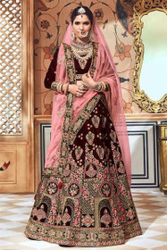 Maroon color Velvet Fabric Embroidered Lehenga Choli