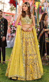 Yellow color Raw Silk Fabric Lehenga Choli