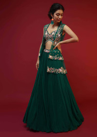 Dark Green color Georgette Fabric Lehenga Choli Dress