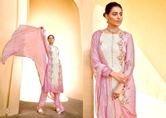 Pink and Cream color Viscose Chinnon and Chiffon Fabric Suit