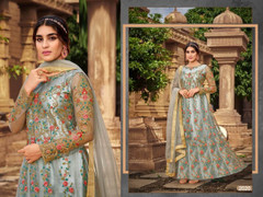 Blue color Embroidered Net Fabric Anarkali style Suit